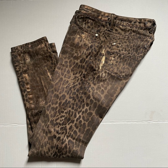 Roberto Cavalli Leopard Metallic Sheen Skinny Jeans Sz 6 - Picture 3 of 7